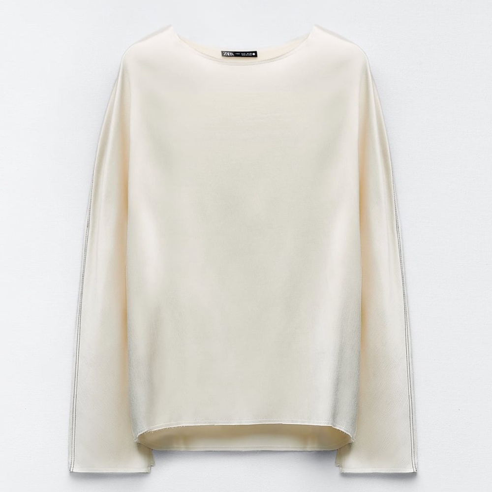 Zara NWT Satin Effect Topstitched Top - Picture 5 of 17